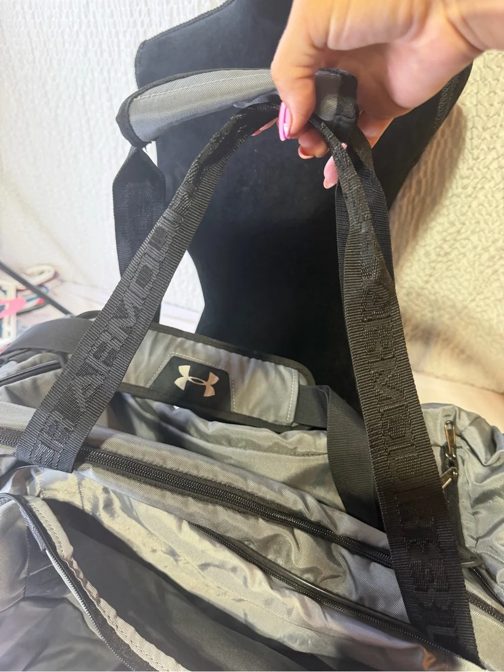 Under Armour Gray and Black Duffel Bag with Shoulder Strap
